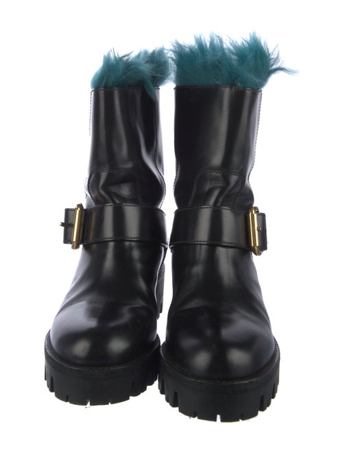 Prada Leather Fur Trim Moto Boots