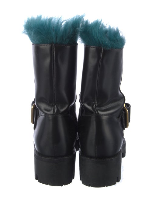 Prada Leather Fur Trim Moto Boots