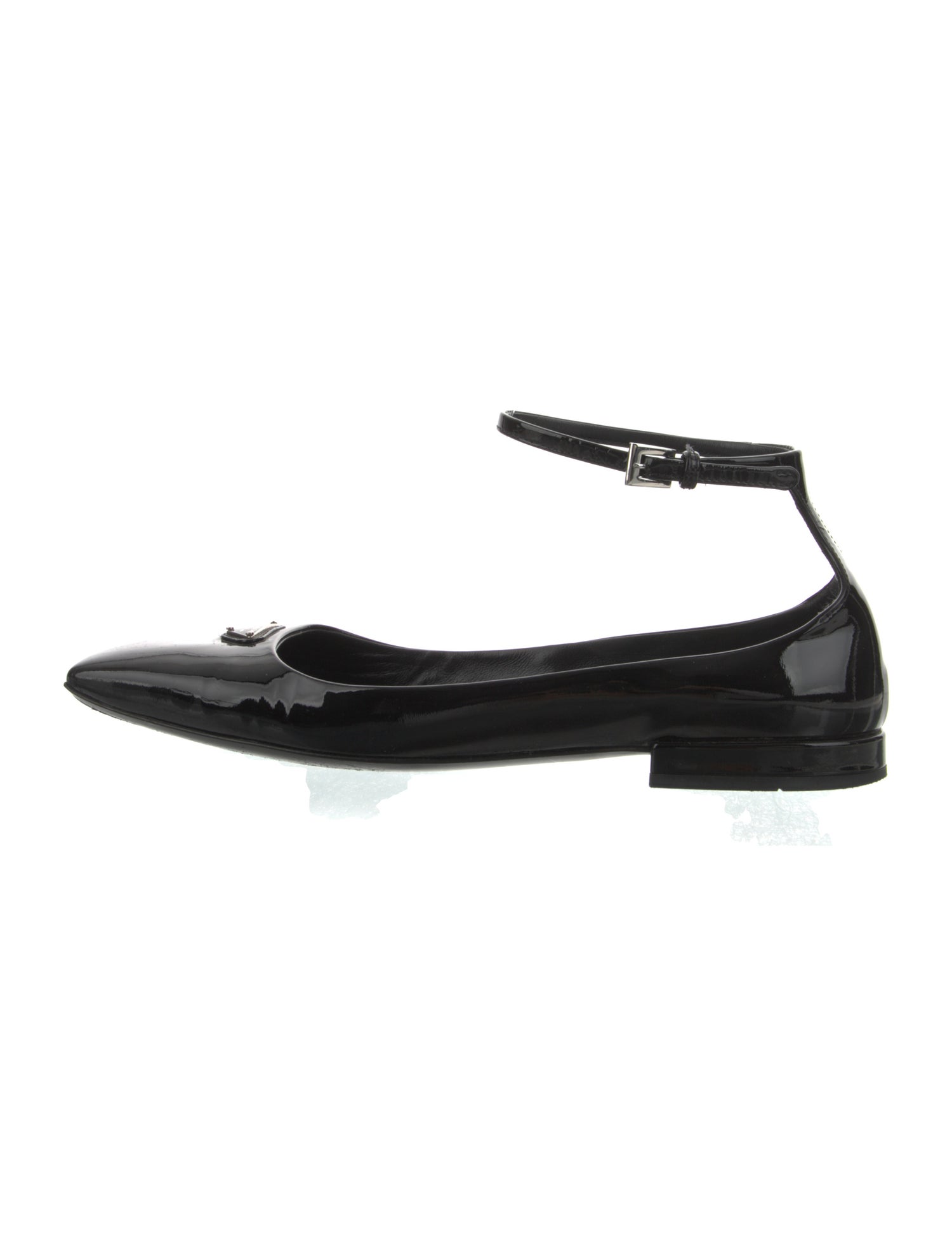 Prada Enameled Metal Triangle Patent Leather Ballet Flats