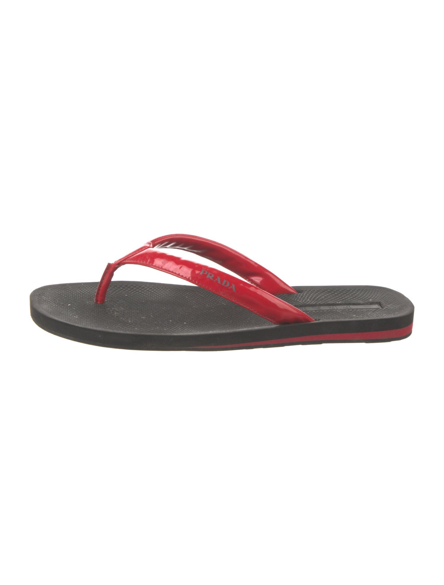 Prada Patent Leather Colorblock Pattern Flip Flops