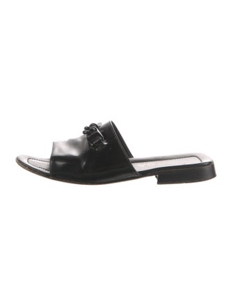 Prada Patent Leather Chain-Link Accents Slides