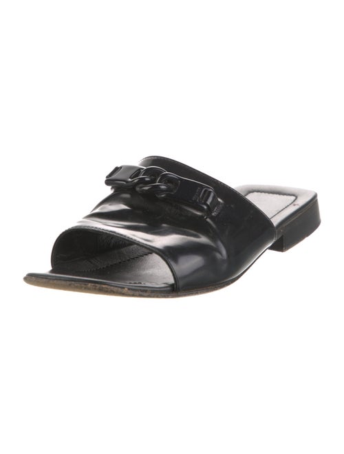 Prada Patent Leather Chain-Link Accents Slides