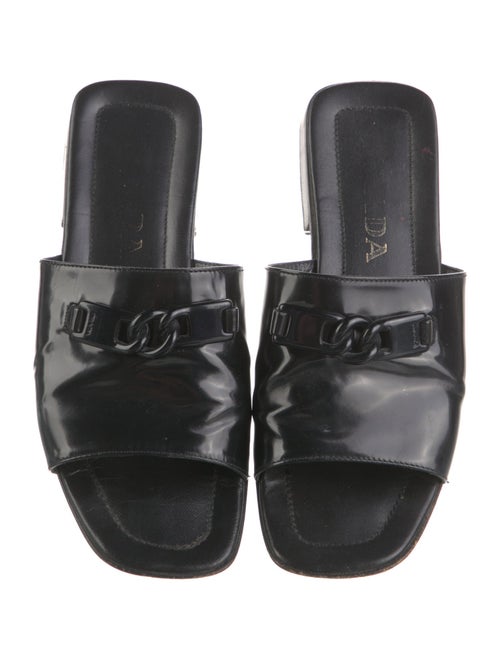 Prada Patent Leather Chain-Link Accents Slides