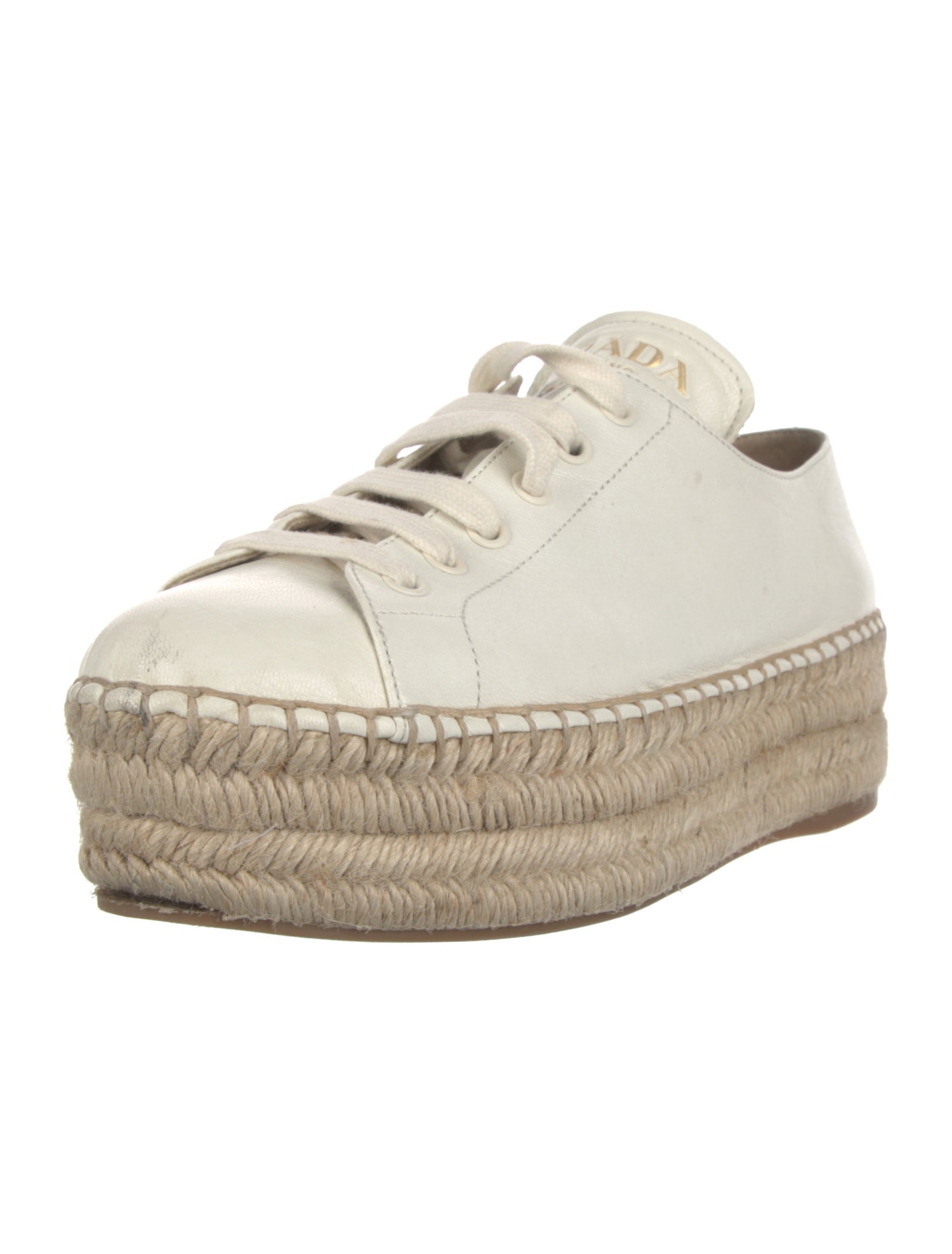 Prada Leather Whipstitch Trim Espadrille Sneakers