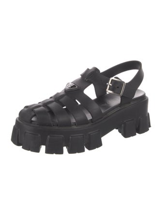 Prada Monolith Enameled Metal Triangle Slingback Sandals