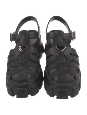 Prada Monolith Enameled Metal Triangle Slingback Sandals