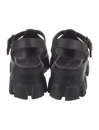 Prada Monolith Enameled Metal Triangle Slingback Sandals