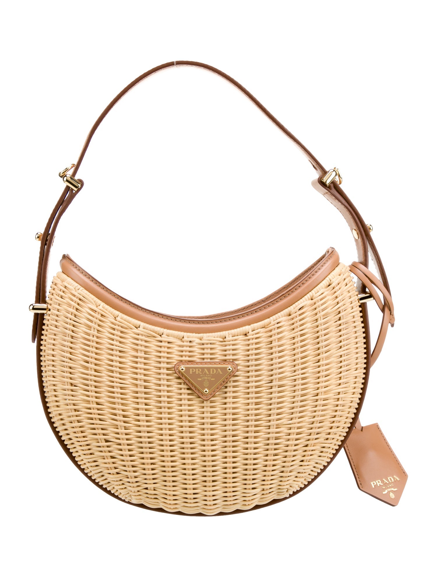 Prada Enameled Metal Triangle Midollino Arque w/ Tags