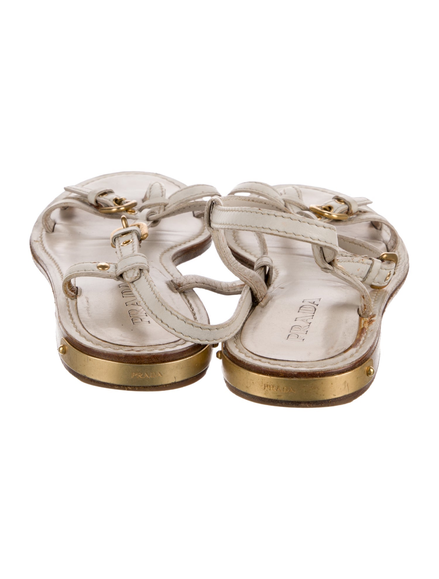 Prada Leather T-Strap Sandals