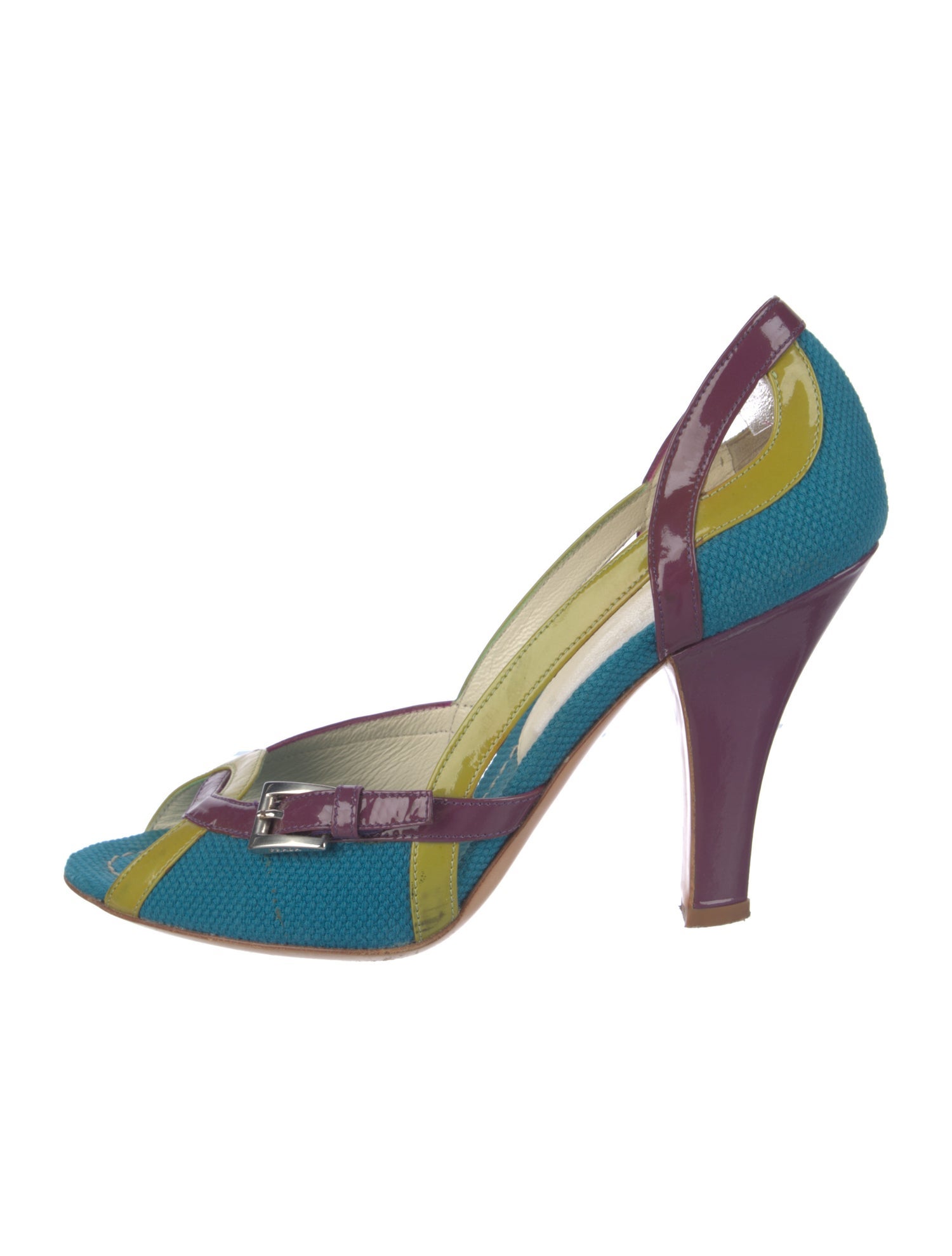 Prada Canvas Colorblock Pattern D'Orsay Pumps