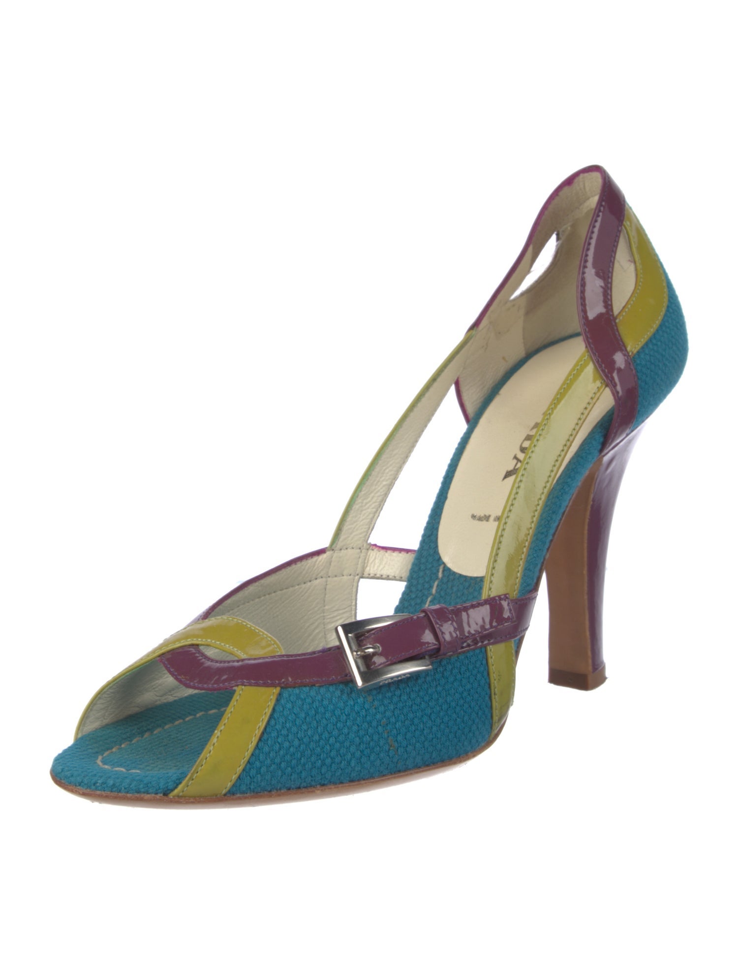 Prada Canvas Colorblock Pattern D'Orsay Pumps