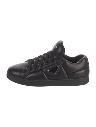 Prada Enameled Metal Triangle Leather Sneakers