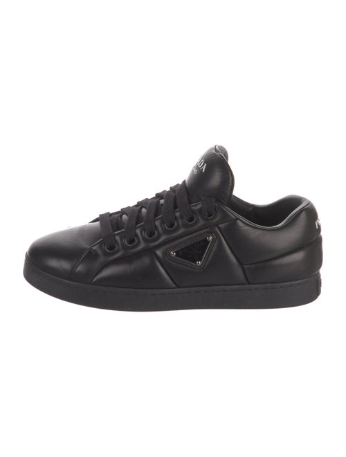 Prada Enameled Metal Triangle Leather Sneakers
