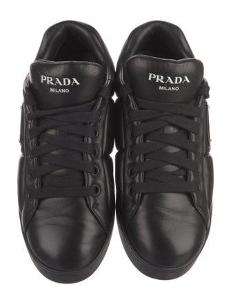 Prada Enameled Metal Triangle Leather Sneakers