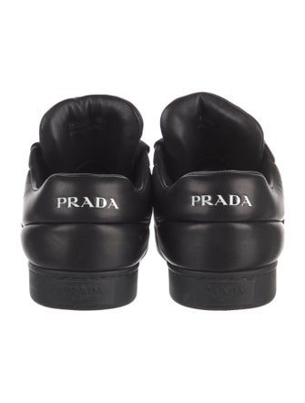 Prada Enameled Metal Triangle Leather Sneakers