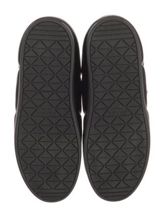 Prada Enameled Metal Triangle Leather Sneakers