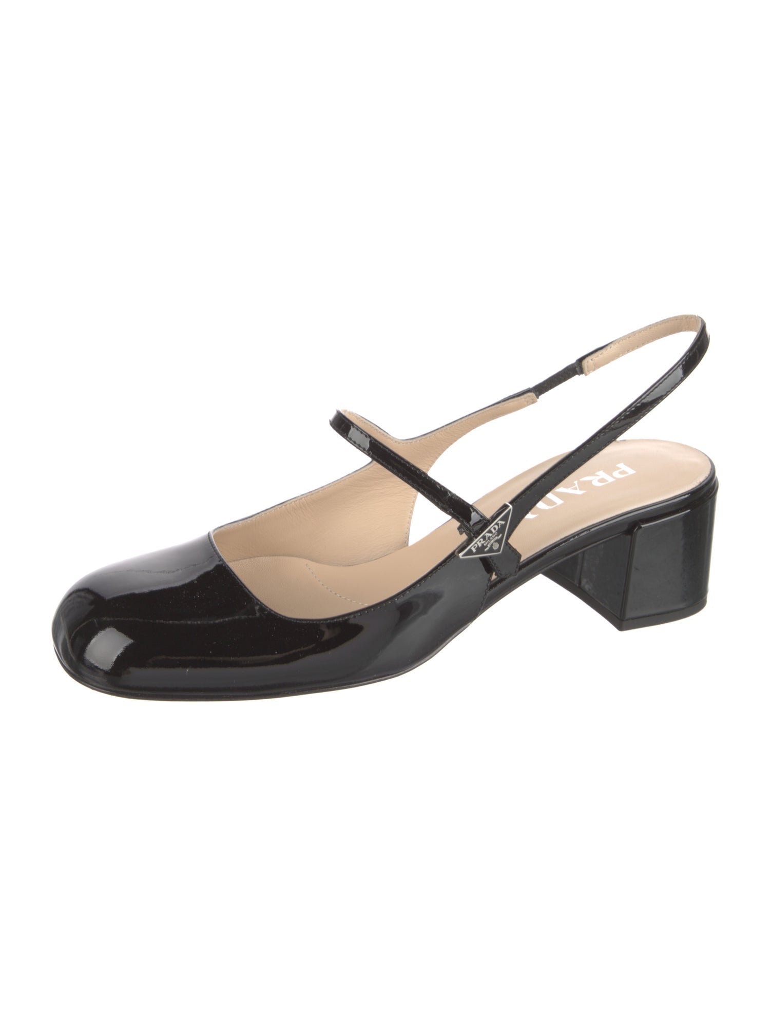 Prada Enameled Metal Triangle Patent Leather Slingback Pumps