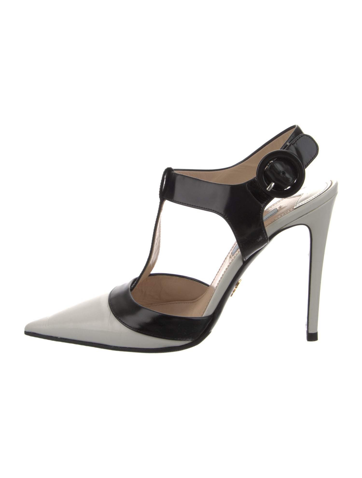 Prada Leather Cutout Accent T-Strap Pumps