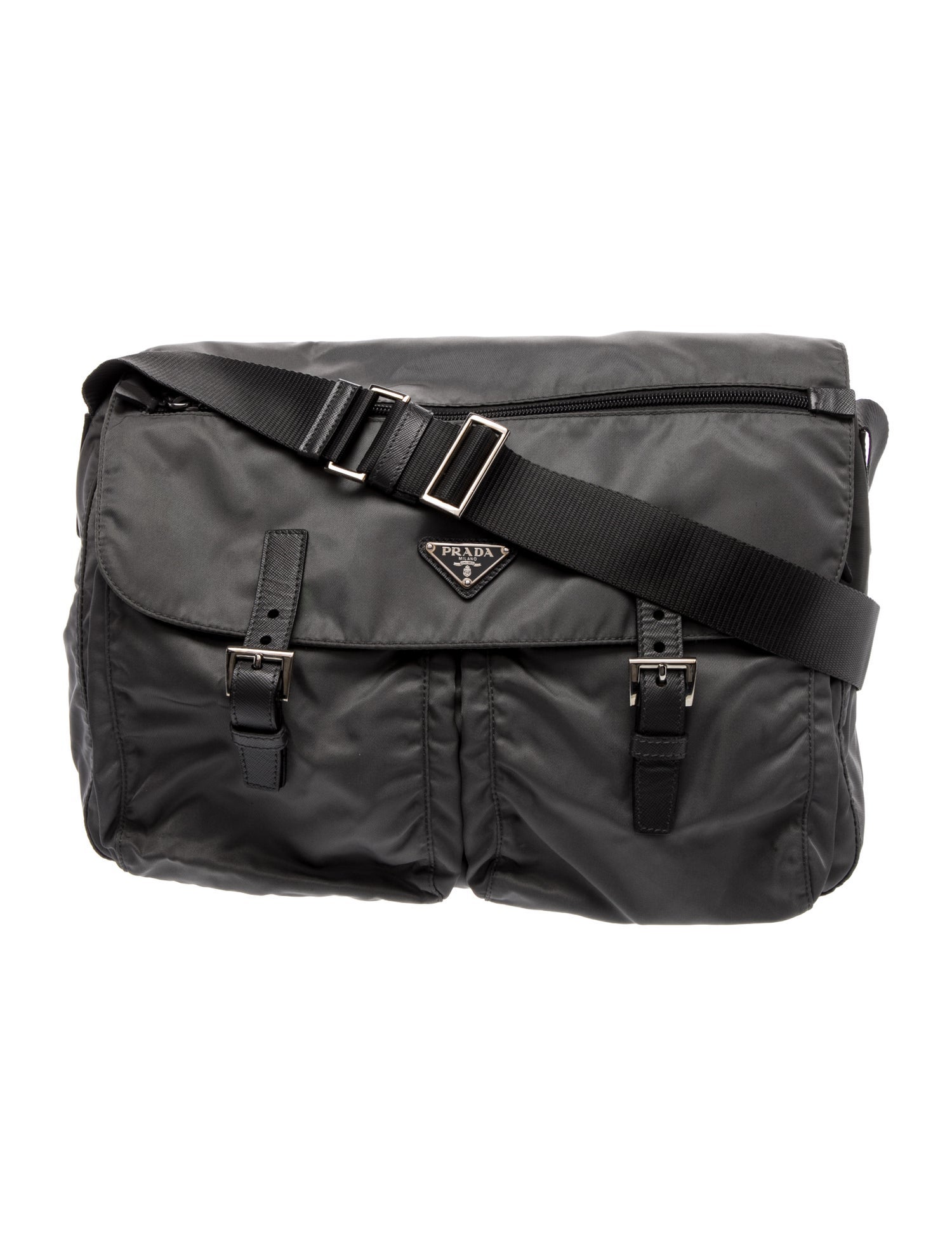 Prada Enameled Metal Triangle Messenger Bag