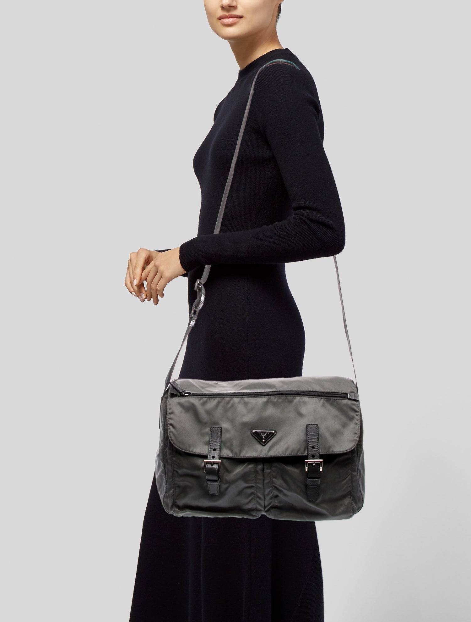 Prada Enameled Metal Triangle Messenger Bag