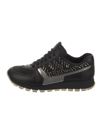 Prada Leather Crystal Embellishments Sneakers