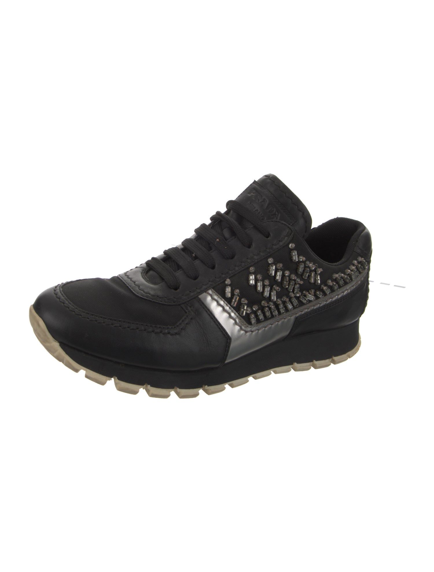 Prada Leather Crystal Embellishments Sneakers
