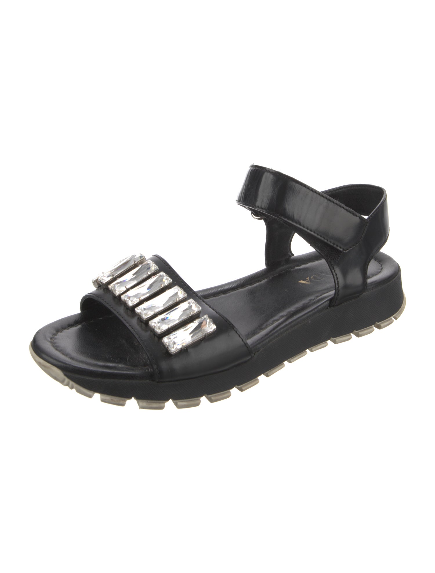 Prada Leather Crystal Embellishments Sandals