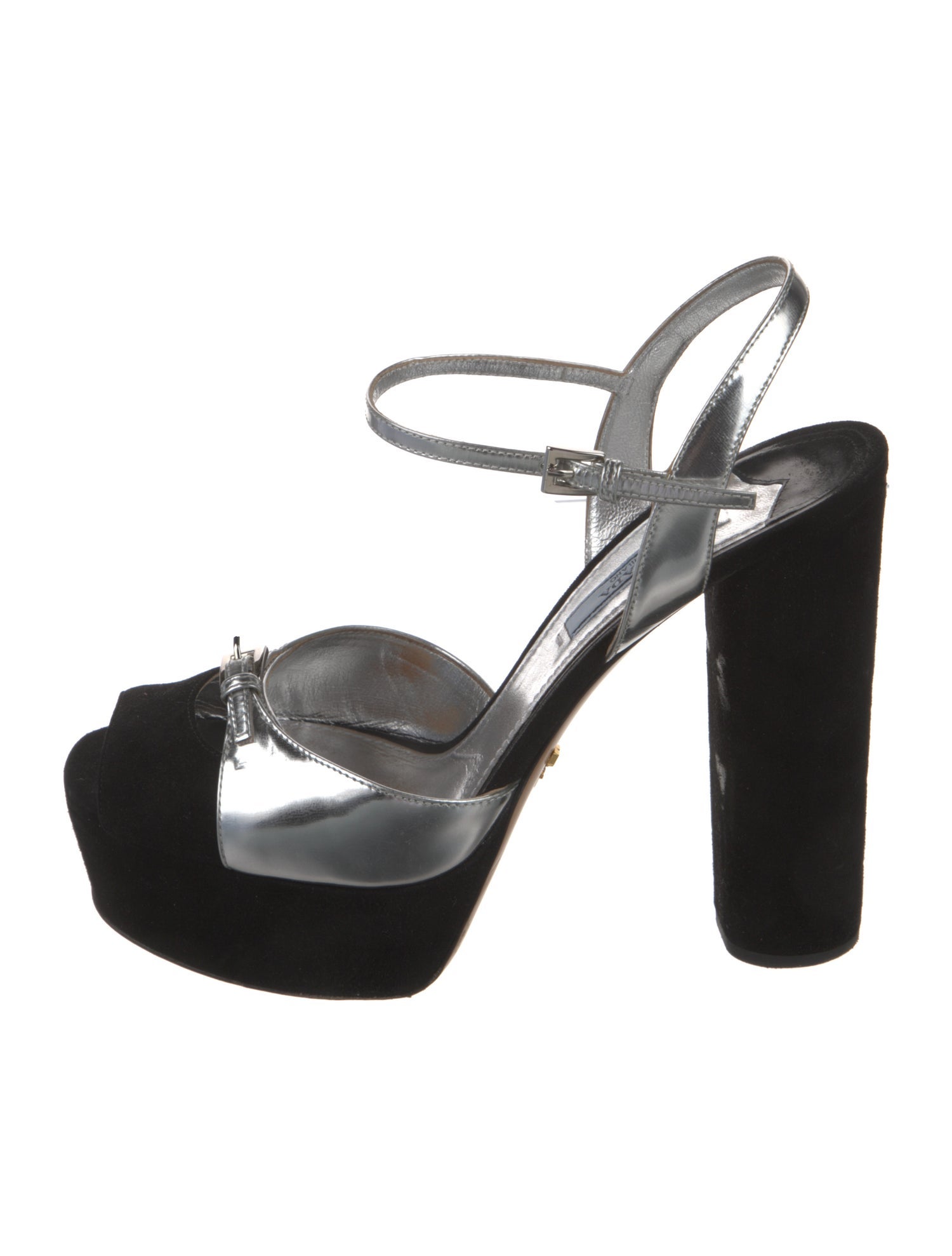 Prada Suede Colorblock Pattern T-Strap Sandals