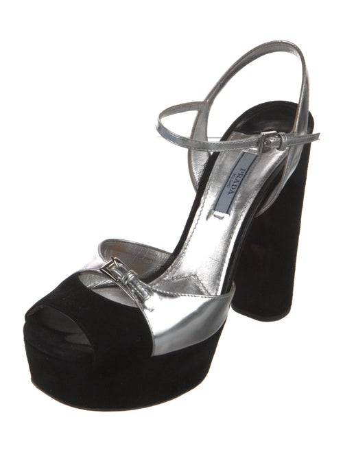 Prada Suede Colorblock Pattern T-Strap Sandals