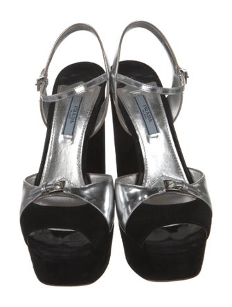 Prada Suede Colorblock Pattern T-Strap Sandals