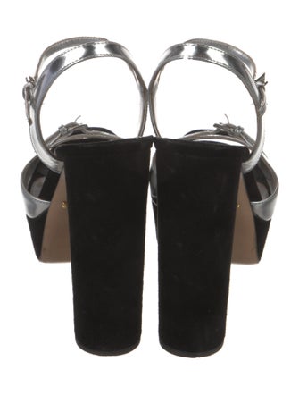 Prada Suede Colorblock Pattern T-Strap Sandals