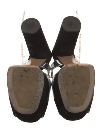 Prada Suede Colorblock Pattern T-Strap Sandals