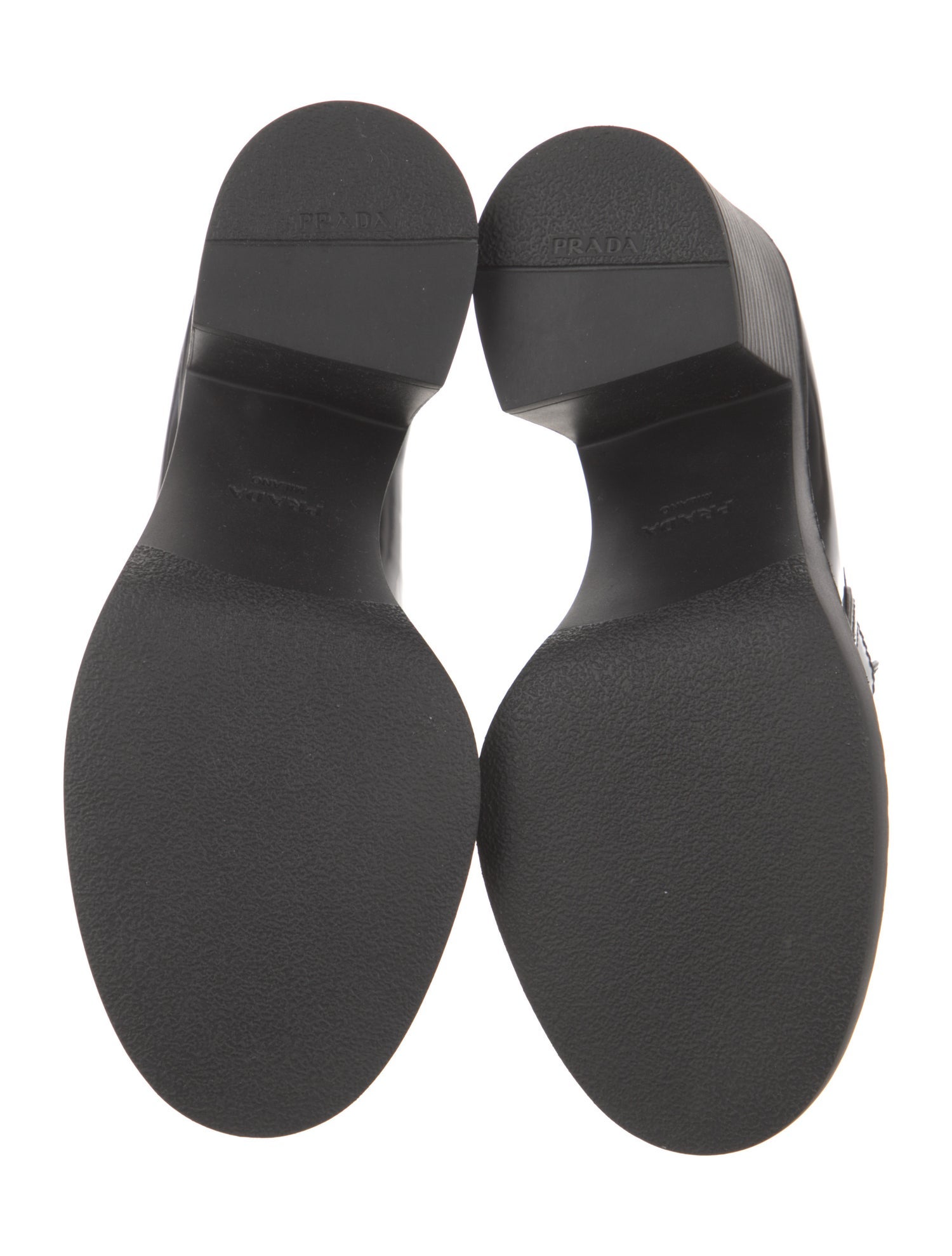 Prada Enameled Metal Triangle Leather Pumps