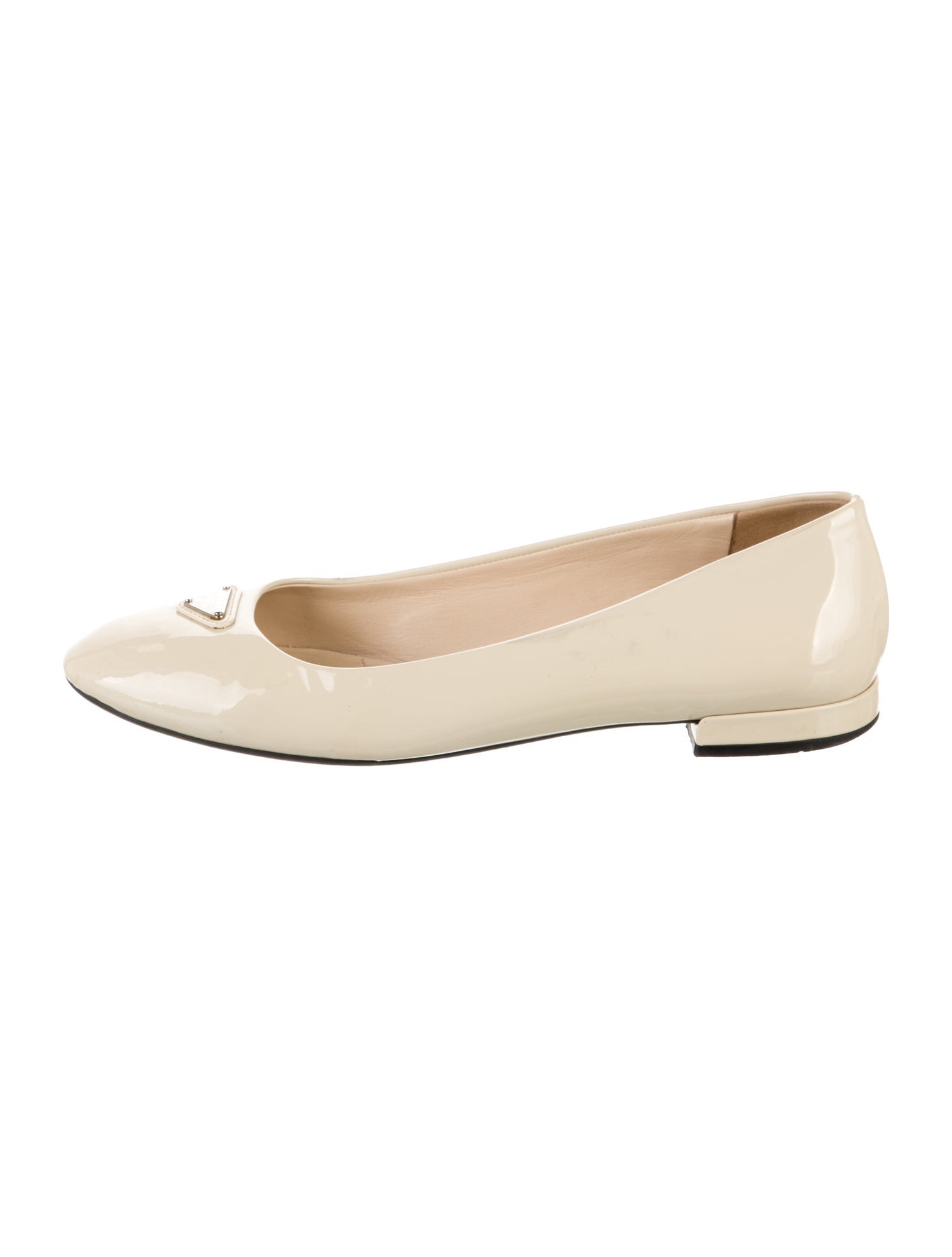 Prada Enameled Metal Triangle Patent Leather Ballet Flats