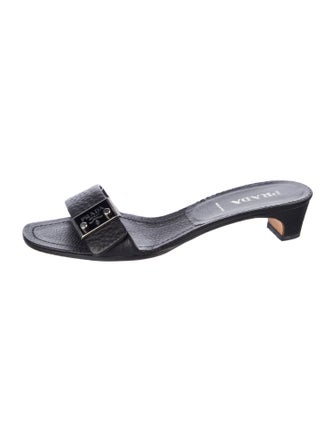 Prada Enameled Metal Triangle Leather Slides