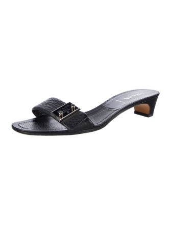 Prada Enameled Metal Triangle Leather Slides