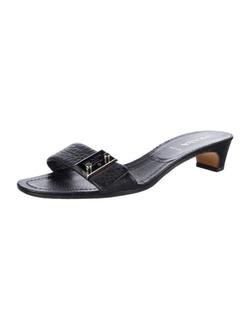 Prada Enameled Metal Triangle Leather Slides
