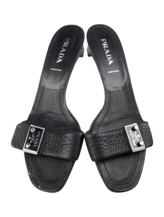 Prada Enameled Metal Triangle Leather Slides
