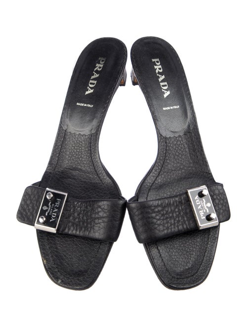 Prada Enameled Metal Triangle Leather Slides