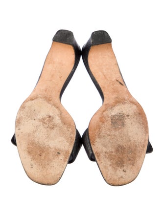 Prada Enameled Metal Triangle Leather Slides