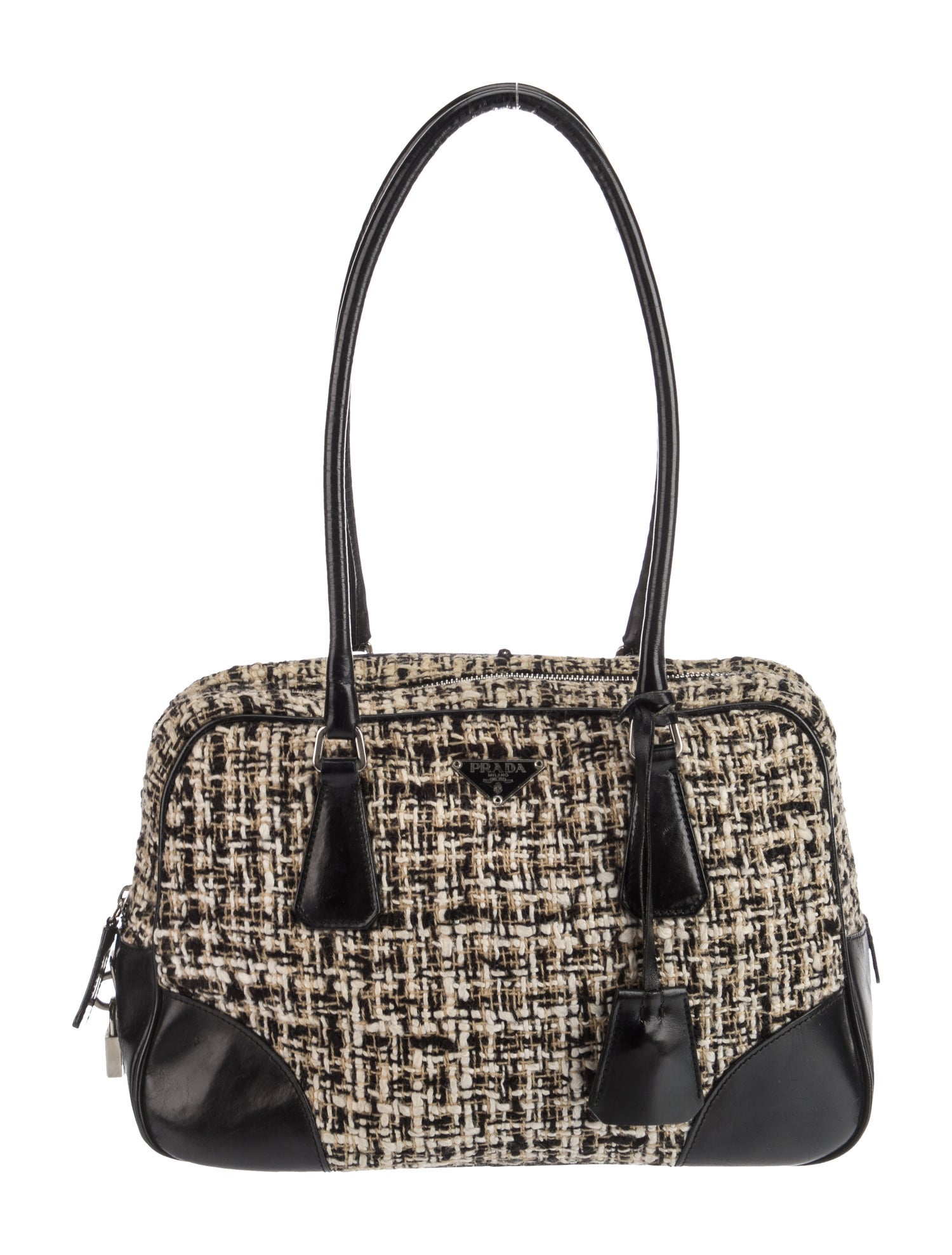 Prada Enameled Metal Triangle Tela Tweed