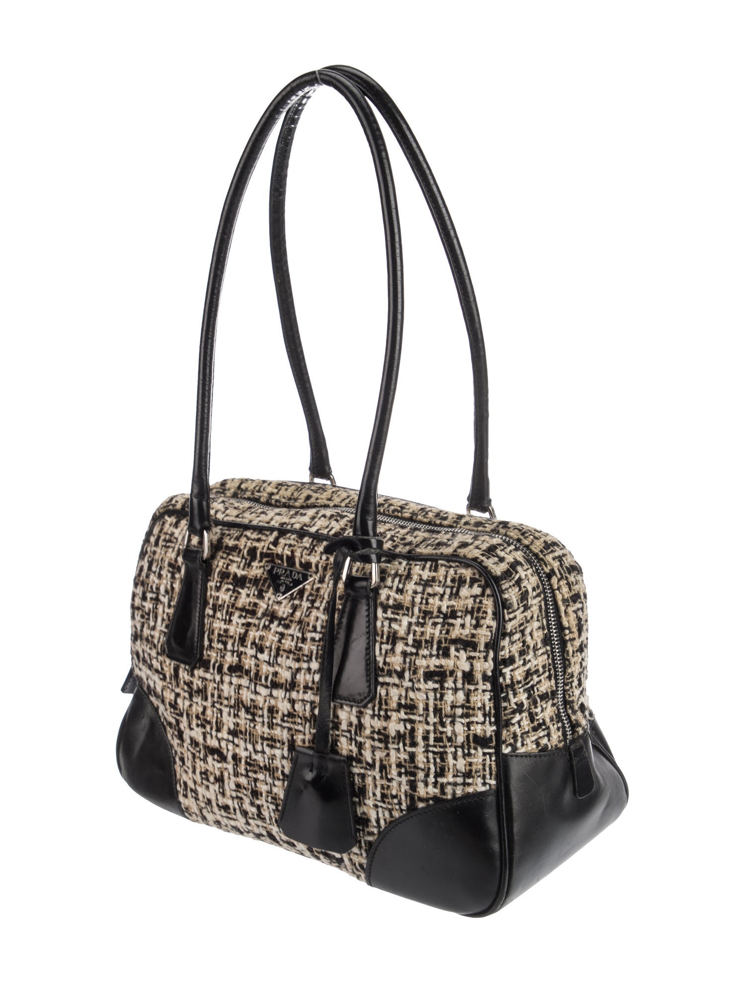Prada Enameled Metal Triangle Tela Tweed