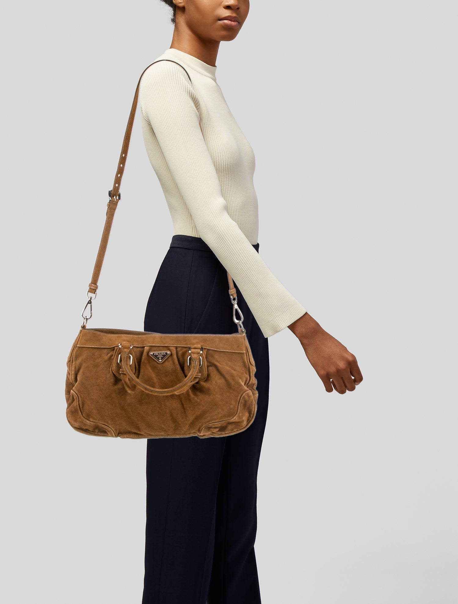 Prada Enameled Metal Triangle Top Handle Bag