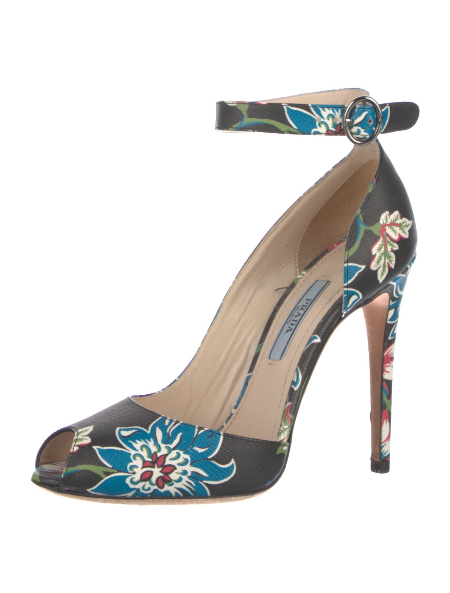 Prada Leather Floral Print D'Orsay Pumps