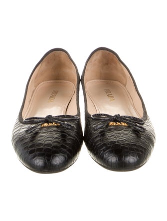 Prada Embossed Leather Bow Accents Ballet Flats