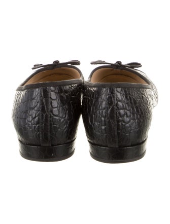 Prada Embossed Leather Bow Accents Ballet Flats