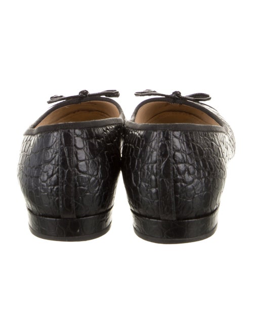 Prada Embossed Leather Bow Accents Ballet Flats