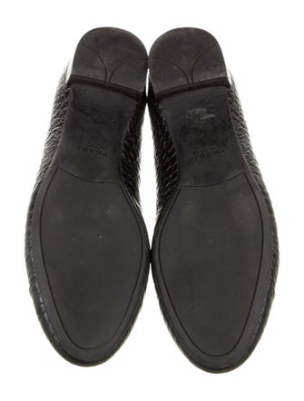 Prada Embossed Leather Bow Accents Ballet Flats