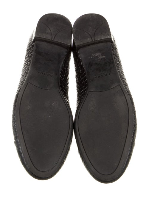 Prada Embossed Leather Bow Accents Ballet Flats