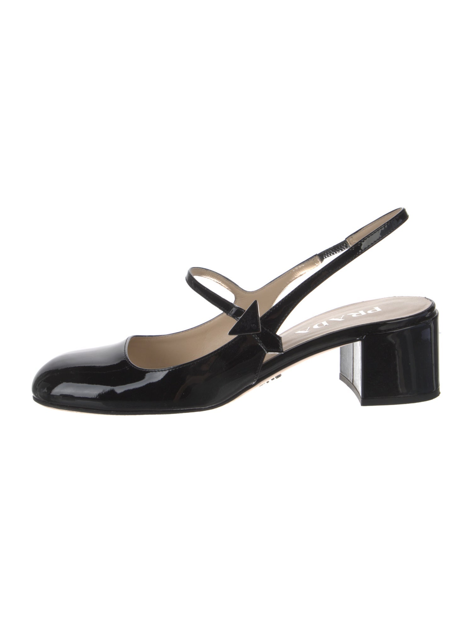Prada Enameled Metal Triangle Patent Leather Slingback Pumps